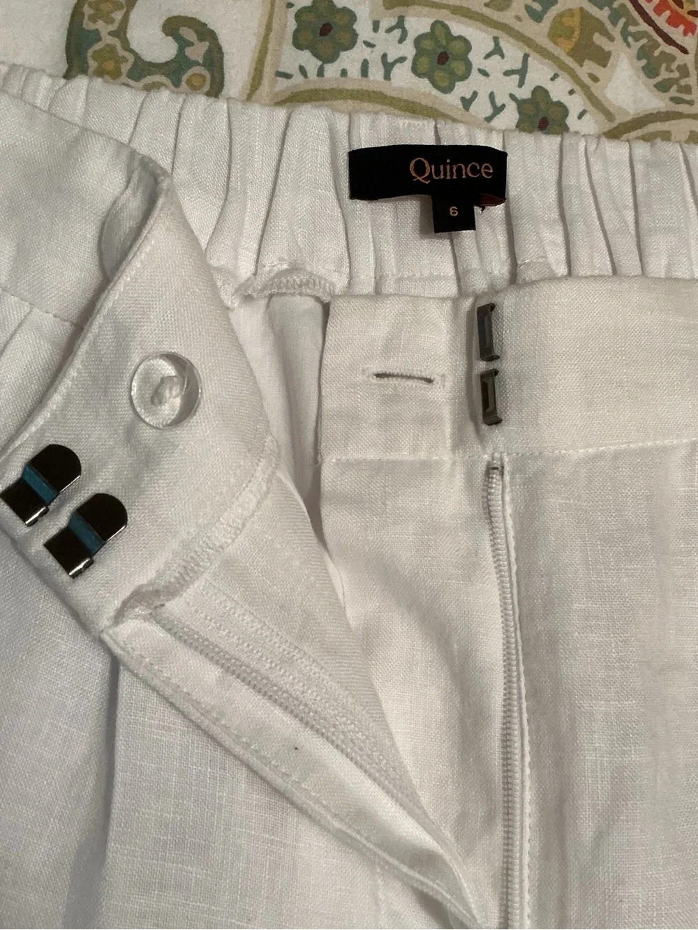 Quince White 100% European Linen Pleated Wide-Leg Trousers Fully Lined, Size 6
